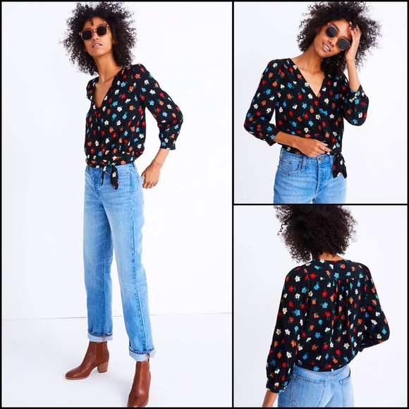 Madewell Tops - Madewell Floral Surplice Wrap Tie Blouse Top